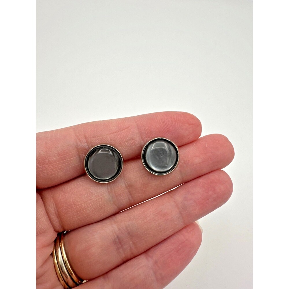 Vintage‎ Round Gray Glass Cufflinks – Silver Tone Mid-Century Style